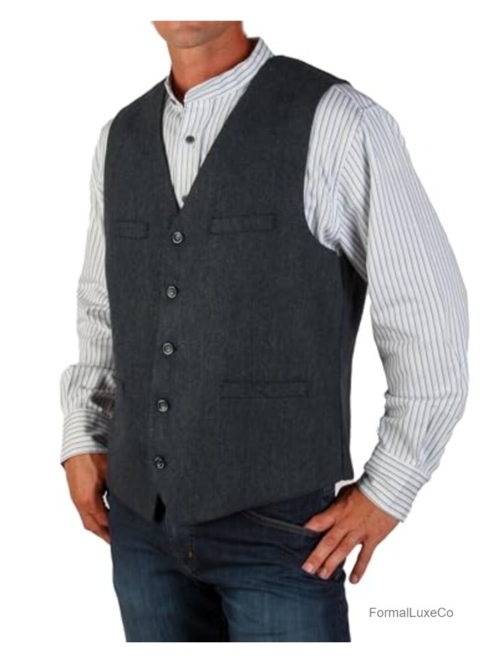 Irish Herringbone Wool Blend Tweed Vest Men's Adjustable Belt Formal